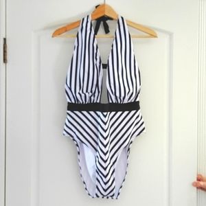 Shein Bathing Suit 2XL Black & White Pinstripe